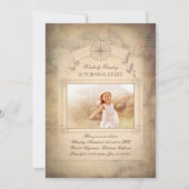 ヴィンテージの世界地図の古い写真の誕生日 招待状 (正面)