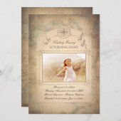 ヴィンテージの世界地図の古い写真の誕生日 招待状 (正面/裏面)