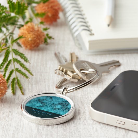 ヴィンテージの世界地図の名前をカスタムするの青 キーホルダー (側面)