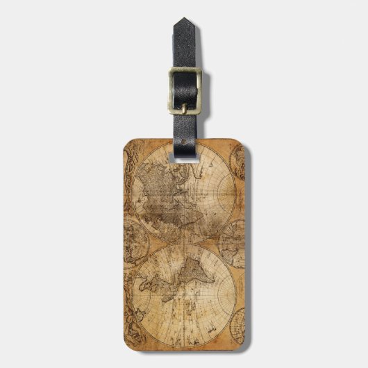 ヴィンテージの世界地図の地図書 ラゲッジタグ (正面縦)