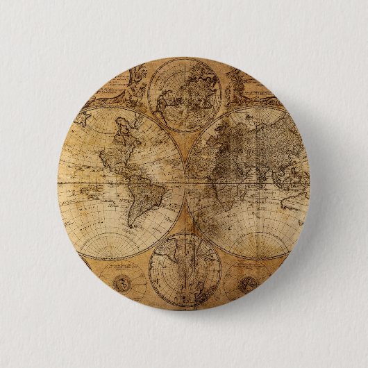 ヴィンテージの世界地図の地図書 缶バッジ (正面)