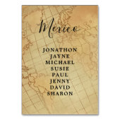 ヴィンテージの世界地図の座席の結婚式のテーブルカード テーブルナンバー (正面)