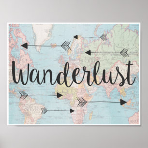 ヴィンテージの世界地図ポスターのWanderlust ポスター