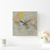 ヴィンテージの世界地図1910年 スクエア壁時計 (ホーム)