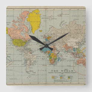 ヴィンテージの世界地図1910年 スクエア壁時計