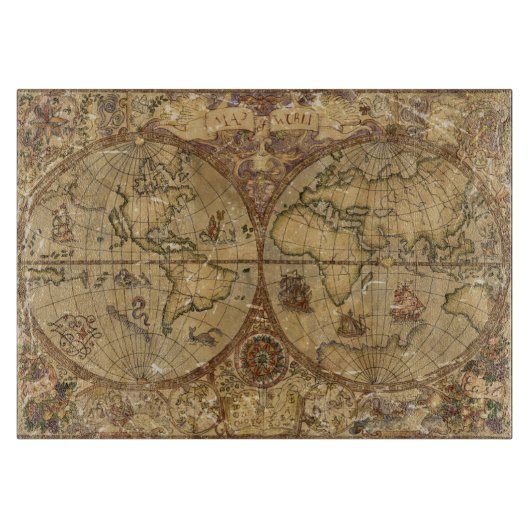 ヴィンテージの世界地図 カッティングボード (正面)