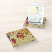 ヴィンテージの世界地図 ガラスコースター (アングル)