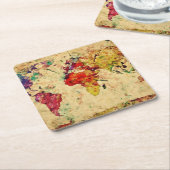 ヴィンテージの世界地図 スクエアペーパーコースター (アングル)
