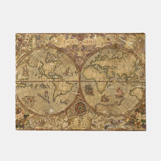 ヴィンテージの世界地図 ドアマット (正面)