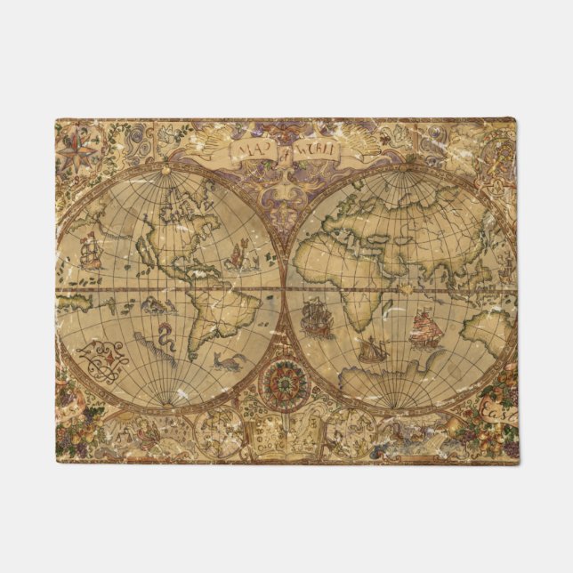 ヴィンテージの世界地図 ドアマット (正面)