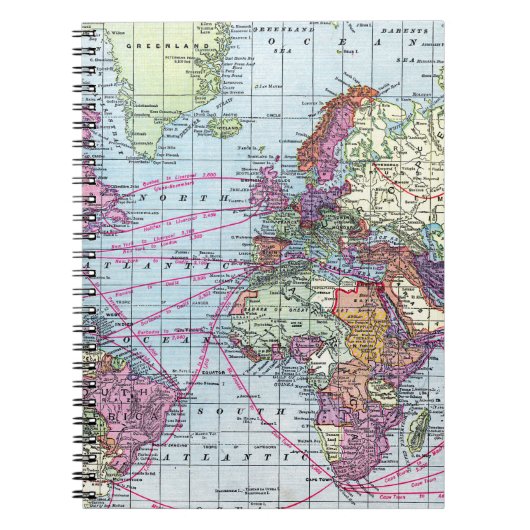 ヴィンテージの世界地図 ノートブック (正面)