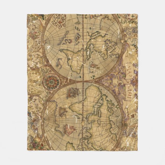ヴィンテージの世界地図 フリースブランケット (正面)
