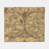 ヴィンテージの世界地図 フリースブランケット (正面(横))