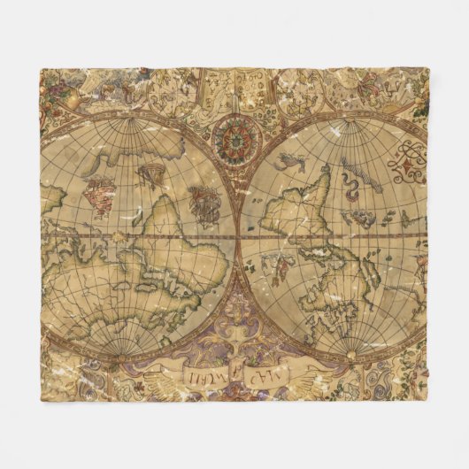 ヴィンテージの世界地図 フリースブランケット (正面(横))
