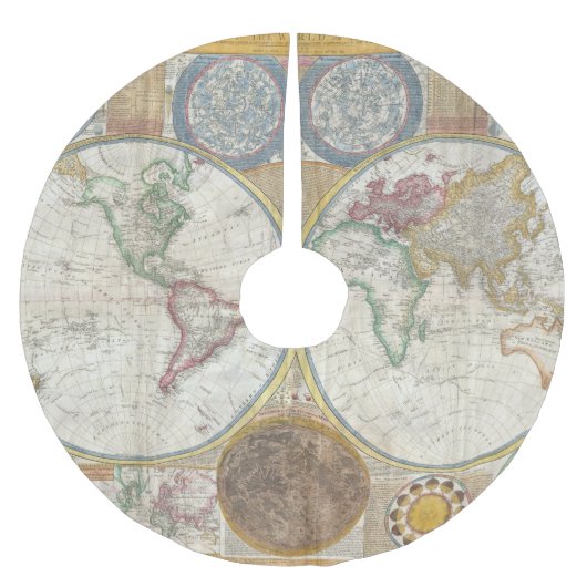 ヴィンテージの世界地図 ブラッシュドポリエステルツリースカート (正面)