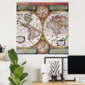 ヴィンテージの世界地図 ポスター (ホームオフィス)