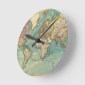 ヴィンテージの世界地図 ラウンド壁時計 (傾斜)