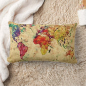 ヴィンテージの世界地図 ランバークッション (ブランケット)