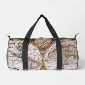 ヴィンテージの世界地図（茶と灰色） ダッフルバッグ (正面)