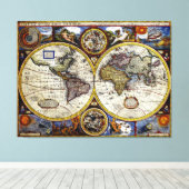 ヴィンテージの世界地図(1626) – 様式化 キャンバスプリント (インサイチュ (ウッドフロア))