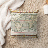 ヴィンテージの世界地図Abraham Ortelius 1587-1595 クッション (ブランケット)