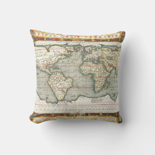 ヴィンテージの世界地図Abraham Ortelius 1587-1595 クッション