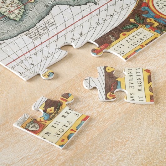 ヴィンテージの世界地図Abraham Ortelius 1587-1595 ジグソーパズル (側面)