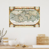 ヴィンテージの世界地図Abraham Ortelius 1587-1595 ポスター (キッチン)