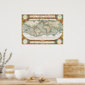 ヴィンテージの世界地図Abraham Ortelius 1587-1595 ポスター (キッチン)