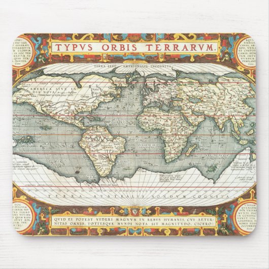 ヴィンテージの世界地図Abraham Ortelius 1587-1595 マウスパッド (正面)