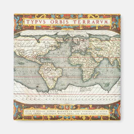 ヴィンテージの世界地図Abraham Ortelius 1587-1595 マグネット (正面)
