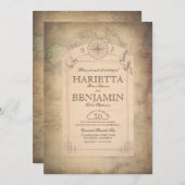 ヴィンテージの世界旅行地図の冒険の結婚式 招待状 (正面/裏面)