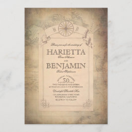 ヴィンテージの世界旅行地図の冒険の結婚式 招待状