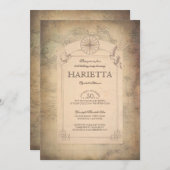 ヴィンテージの世界旅行地図の探検家の誕生会 招待状 (正面/裏面)