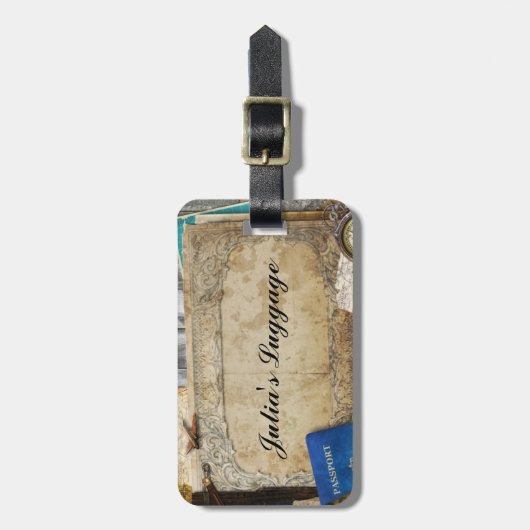 ヴィンテージの世界旅行紙及びコンパスの荷物のラベル ラゲッジタグ (正面縦)