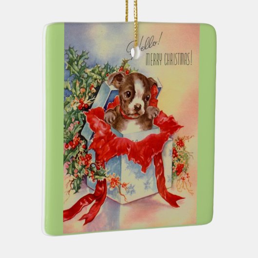 ヴィンテージの世紀半ばの美しいベビーのボストンテリア セラミックオーナメント (右)