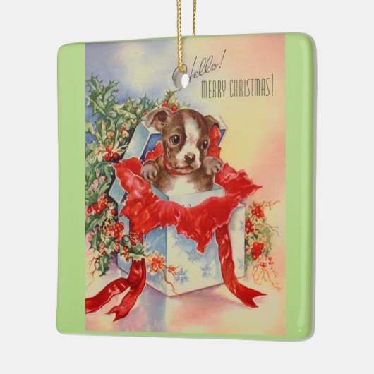 ヴィンテージの世紀半ばの美しいベビーのボストンテリア セラミックオーナメント (左)