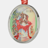 ヴィンテージの世紀半ばの美しいベビーのボストンテリア メタルオーナメント (左)