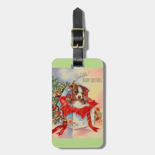 ヴィンテージの世紀半ばの美しいベビーのボストンテリア ラゲッジタグ (正面縦)