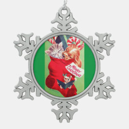 ヴィンテージの世紀半ばの美しいベビーの子犬の子ネコ スノーフレークピューターオーナメント