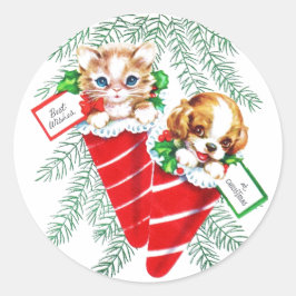 ヴィンテージの世紀半ばの美しいベビーの子犬の子ネコ ラウンドシール