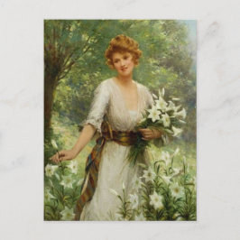 ヴィンテージの中に立っている春の花 ポストカード