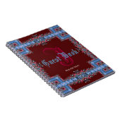 ヴィンテージの中世赤く青くレースのようなモノグラムの来客名簿 ノートブック (右側)