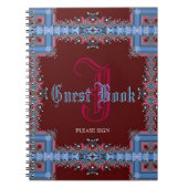 ヴィンテージの中世赤く青くレースのようなモノグラムの来客名簿 ノートブック (正面)