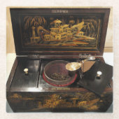 ヴィンテージの中国のな茶箱 ガラスコースター (正面)