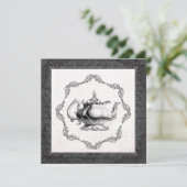 ヴィンテージの中国のティーポットのブライダルシャワーのお茶会 招待状 (スタンド正面)