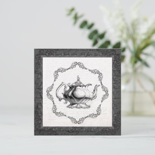 ヴィンテージの中国のティーポットのブライダルシャワーのお茶会 招待状 (スタンド正面)