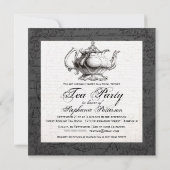 ヴィンテージの中国のティーポットのブライダルシャワーのお茶会 招待状 (裏面)