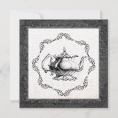 ヴィンテージの中国のティーポットのブライダルシャワーのお茶会 招待状 (正面)