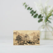 ヴィンテージの中国人のSumi-eの絵画の景色の景色 名刺 (スタンド正面)